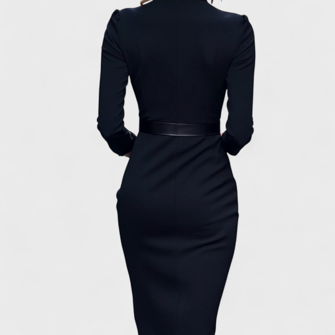 Eve - Stylish Black Dress with Belt and Collar
