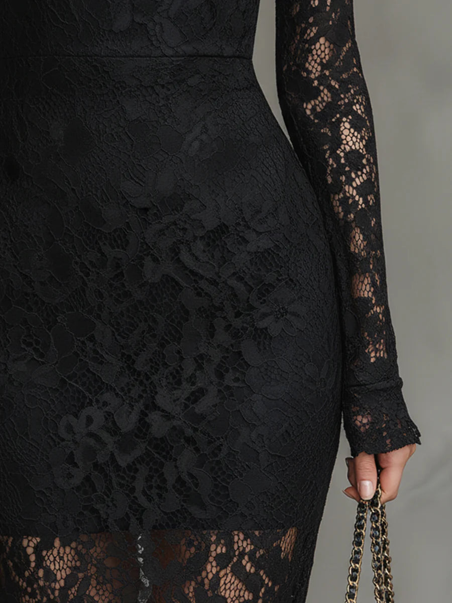 Veronica | Black Lace Maxi Dress