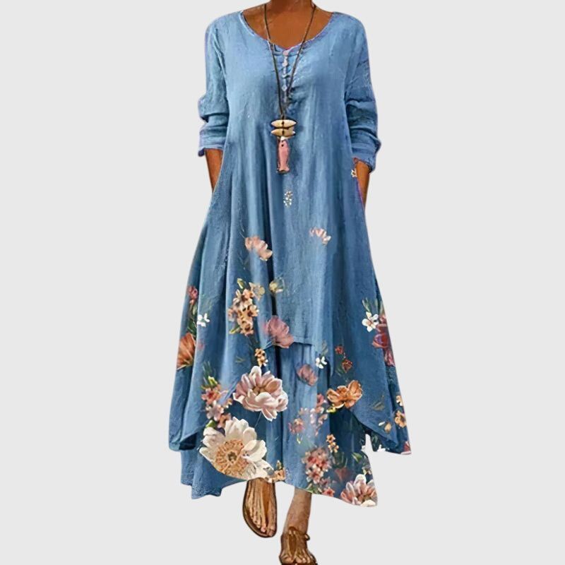 Alexandra - Ladies Summer Long Sleeve Printed Maxi Dress