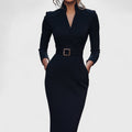 Eve - Stylish Black Dress with Belt and Collar